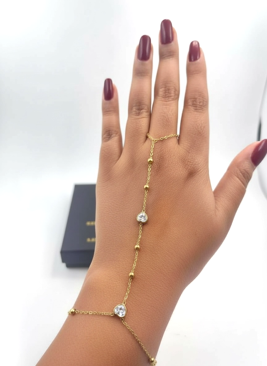 Delicate Gold Heart Stone Hand Chain