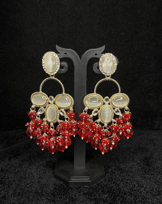 Red Kundan beads earring