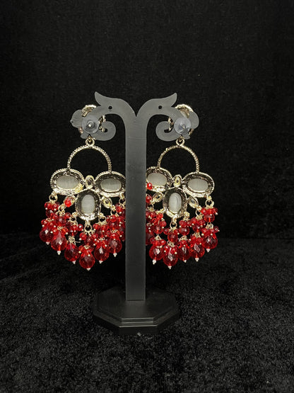 Red Kundan beads earring