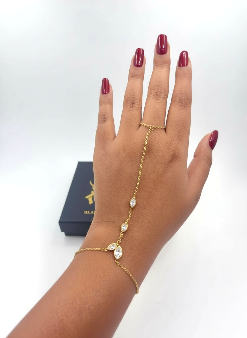 Elegant Marquise Stone Gold Hand Chain
