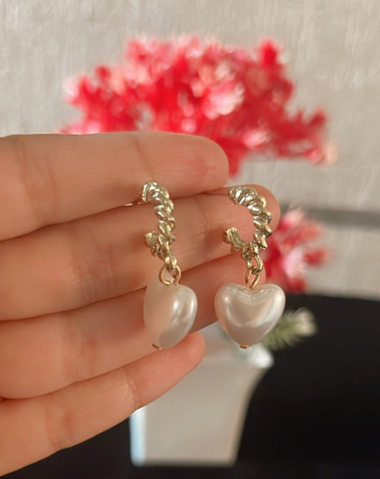 White heart hanging earring