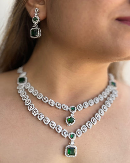 DiAni Silver plated layered Set studded with American Diamond - Emerald Green