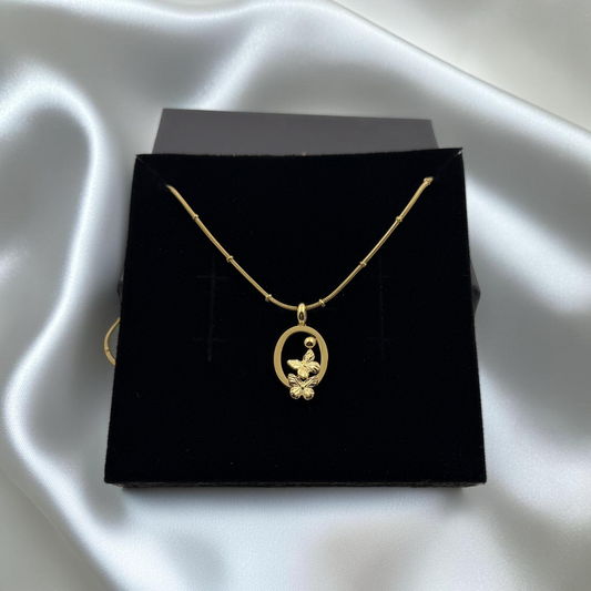 Butterfly Oval Pendant Necklace