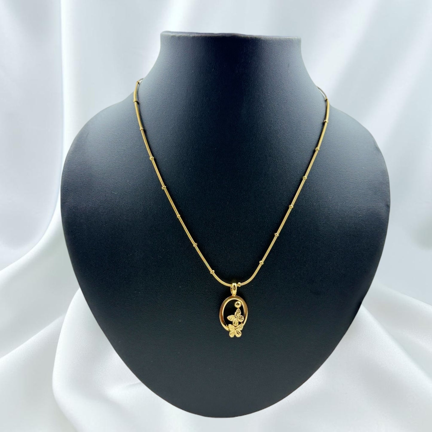 Butterfly Oval Pendant Necklace