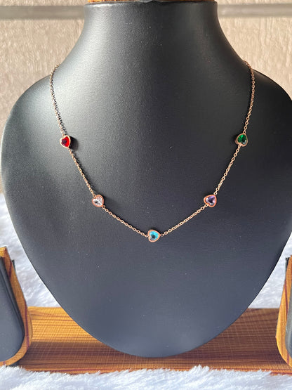 Multicolor hearts in rosegold chain