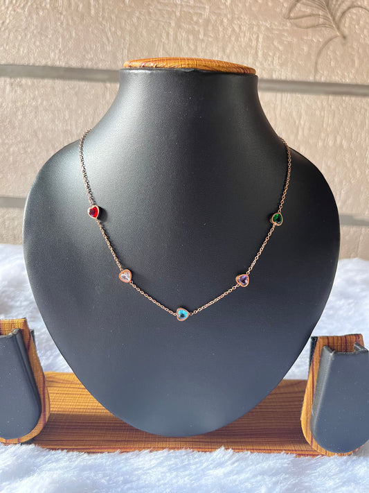 Multicolor hearts in rosegold chain