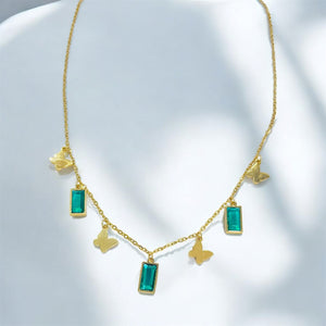 Golden Butterfly & Emerald Charm Necklace