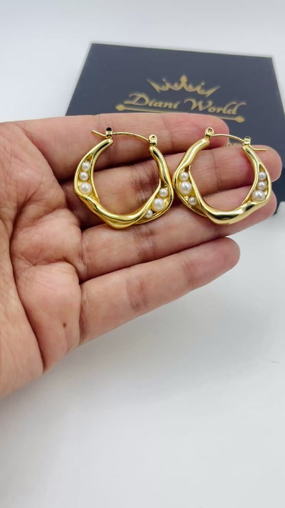 Pearl Wave Hoops
